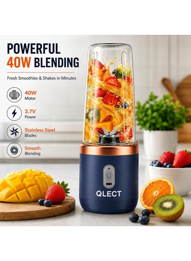 QLECT Portable Blender for Smoothies & Juices | 400ml Personal Juicer Mixer Grinder | 1500mAh USB Rechargeable Battery | 2 Jars | Stainless Steel Blades | ISI Certified | Made in India(Blue) - Image 4