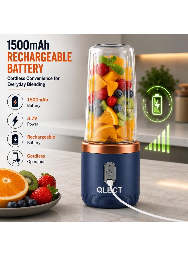 QLECT Portable Blender for Smoothies & Juices | 400ml Personal Juicer Mixer Grinder | 1500mAh USB Rechargeable Battery | 2 Jars | Stainless Steel Blades | ISI Certified | Made in India(Blue) - Image 3