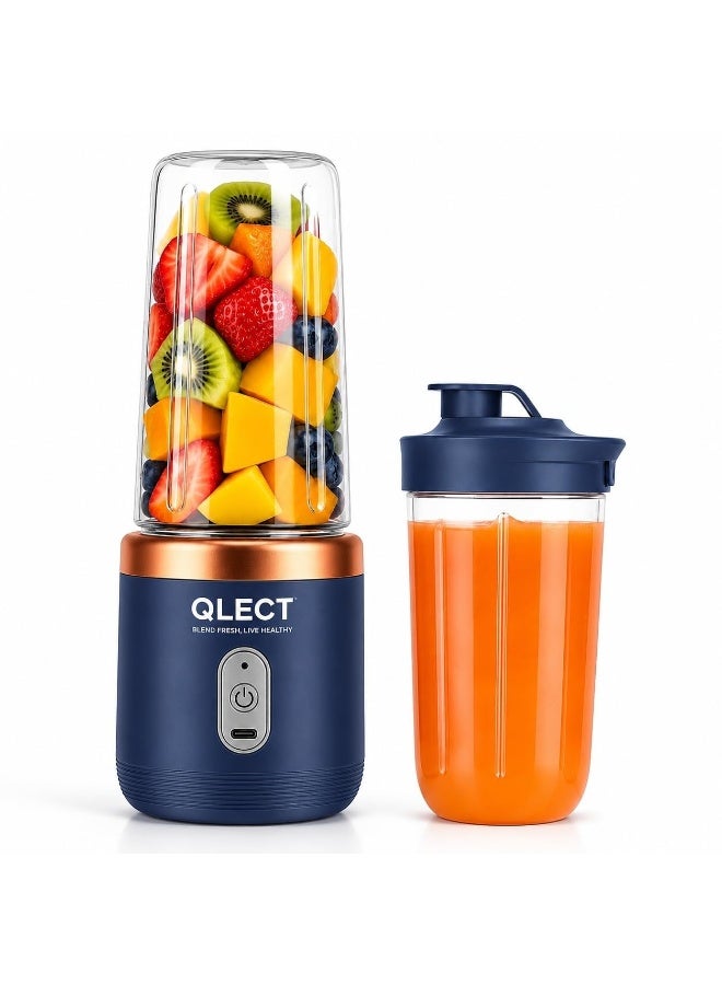 QLECT Portable Blender for Smoothies & Juices | 400ml Personal Juicer Mixer Grinder | 1500mAh USB Rechargeable Battery | 2 Jars | Stainless Steel Blades | ISI Certified | Made in India(Blue) - Image 1