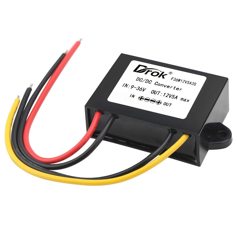 DROK DC-DC Stabilizer, 9V-36V to 12V Boost Buck Converter 5A 60W Waterproof Auto Step Up Down Voltage Regulator 12V Volt Transformer for Car Audio Solar Power System LCD Television LED Display Screen - Image 1