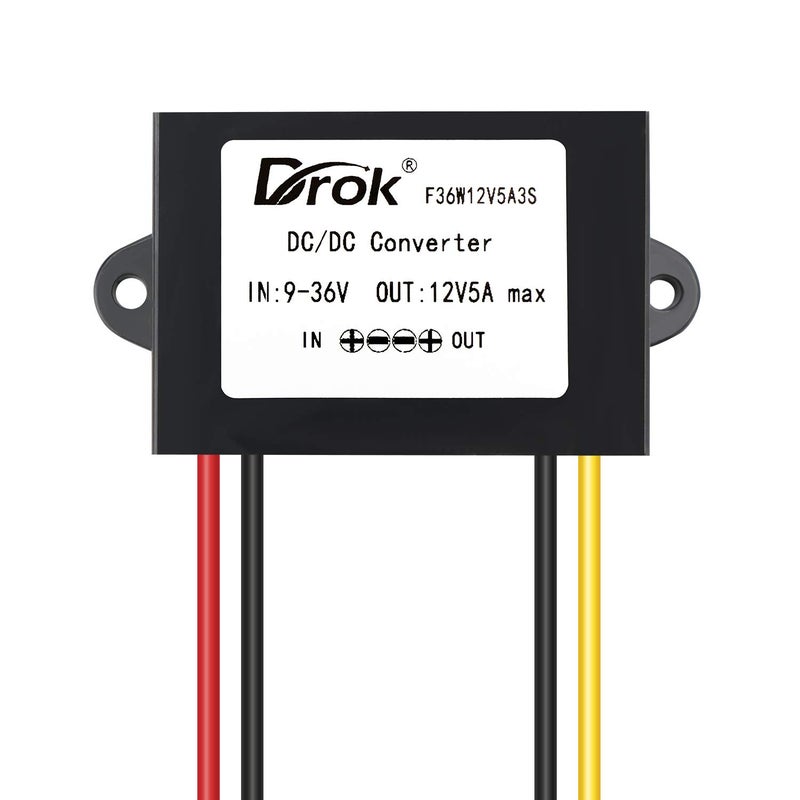 DROK DC-DC Stabilizer, 9V-36V to 12V Boost Buck Converter 5A 60W Waterproof Auto Step Up Down Voltage Regulator 12V Volt Transformer for Car Audio Solar Power System LCD Television LED Display Screen - Image 2