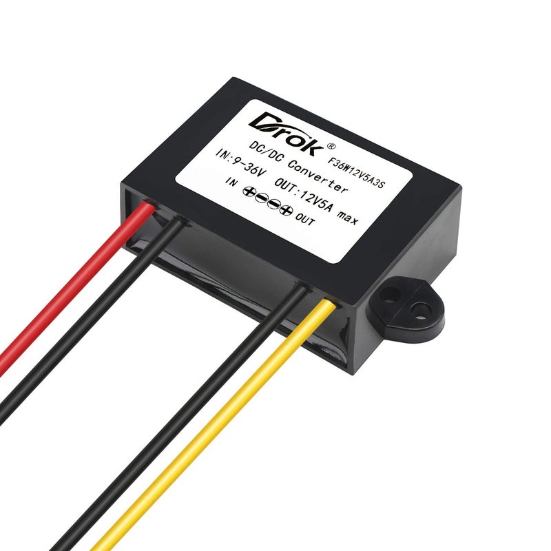 DROK DC-DC Stabilizer, 9V-36V to 12V Boost Buck Converter 5A 60W Waterproof Auto Step Up Down Voltage Regulator 12V Volt Transformer for Car Audio Solar Power System LCD Television LED Display Screen - Image 5