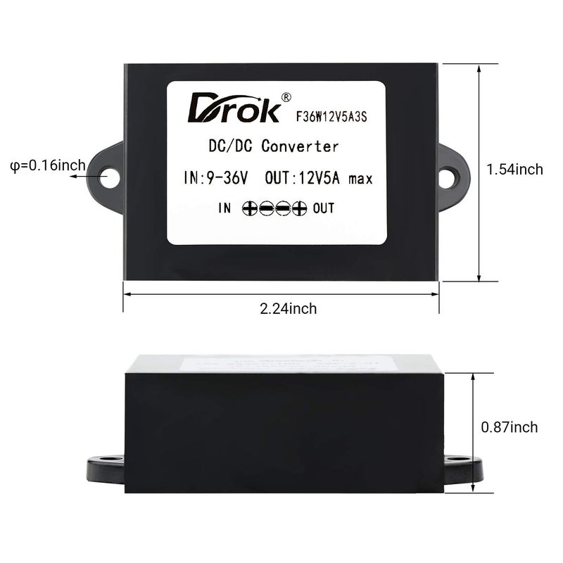 DROK DC-DC Stabilizer, 9V-36V to 12V Boost Buck Converter 5A 60W Waterproof Auto Step Up Down Voltage Regulator 12V Volt Transformer for Car Audio Solar Power System LCD Television LED Display Screen - Image 3
