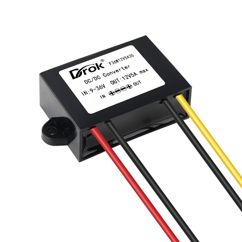 DROK DC-DC Stabilizer, 9V-36V to 12V Boost Buck Converter 5A 60W Waterproof Auto Step Up Down Voltage Regulator 12V Volt Transformer for Car Audio Solar Power System LCD Television LED Display Screen - Image 4