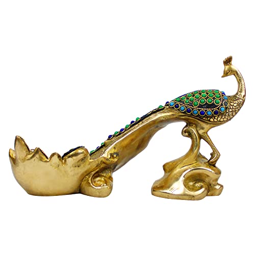Kartique Brass Unique Home Decor Item Peacock Idol for Home Decor Length 12 Inch (Green) - Image 4
