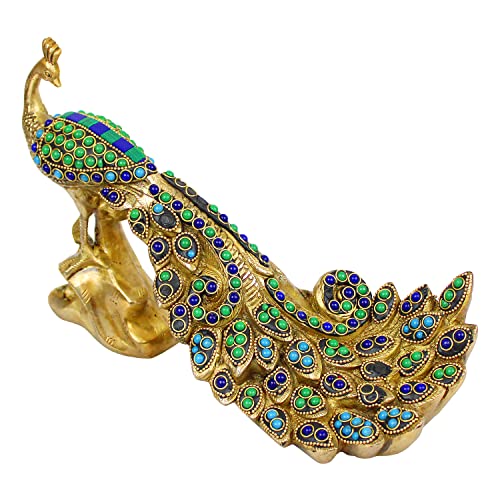 Kartique Brass Unique Home Decor Item Peacock Idol for Home Decor Length 12 Inch (Green) - Image 2