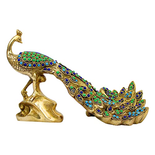 Kartique Brass Unique Home Decor Item Peacock Idol for Home Decor Length 12 Inch (Green) - Image 3