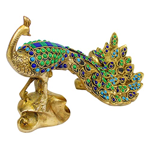 Kartique Brass Unique Home Decor Item Peacock Idol for Home Decor Length 12 Inch (Green) - Image 5