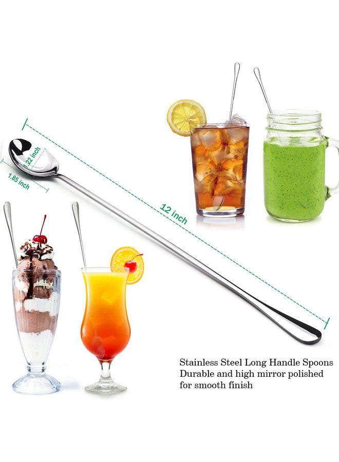 GLAMFIELDS GLAMFIELDS 12-Inch Long Handle Mixing Spoons, Iced Teaspoons, Ice Cream Spoon, Stainless Steel Cocktail Stirring Spoons, Set of 4  - Image 2