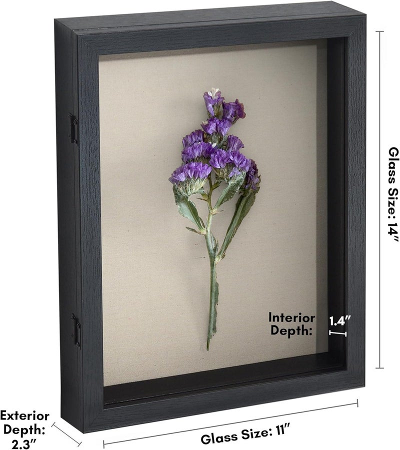 Americanflat Front Opening 11x14 Shadow Box Frame with Door in Engineered Wood - Black Shadow Box Display Case with Shatter Resistant Glass and Hanging Hardware for Wall and Tabletop Display - Image 2