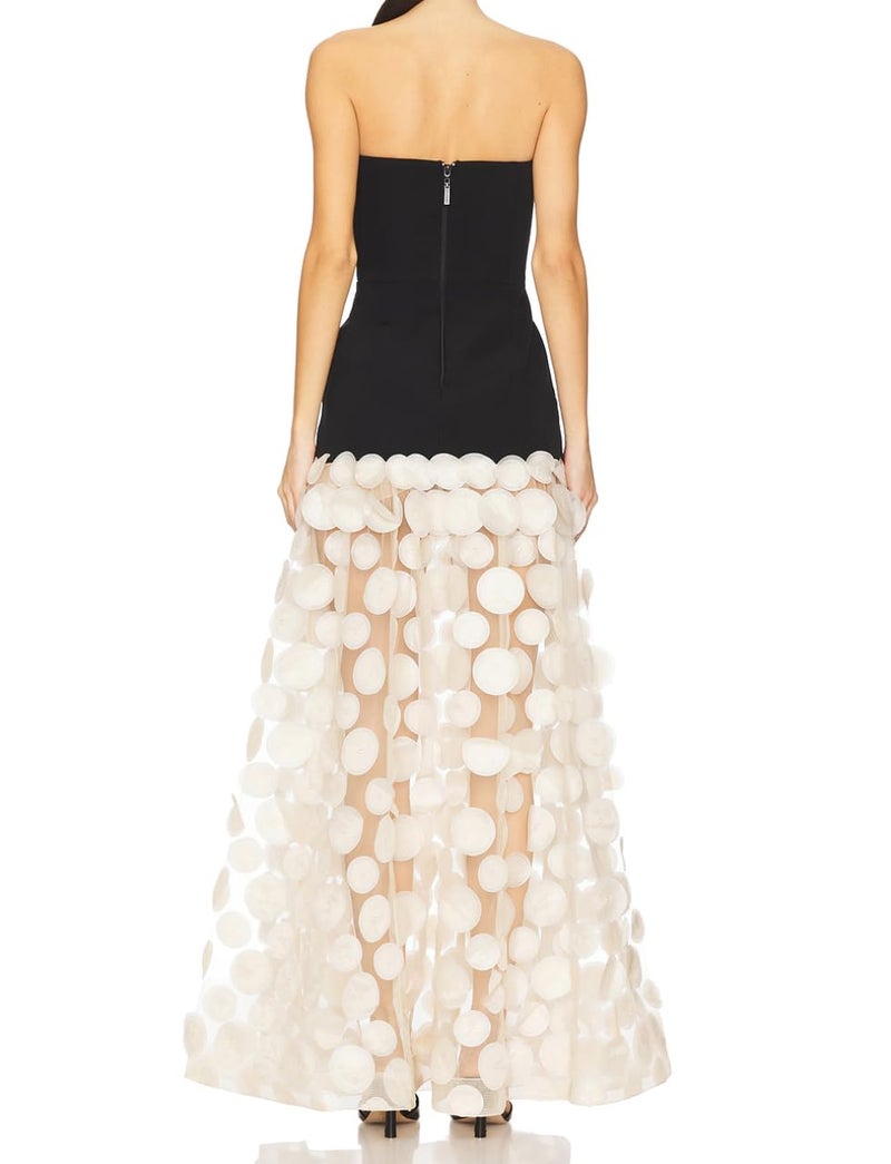 Meilun Women's Natural Strapless Dress Bustier Slim Black Top Splicing White Polka Dot Net Yarn Gown(Black,S) - Image 4