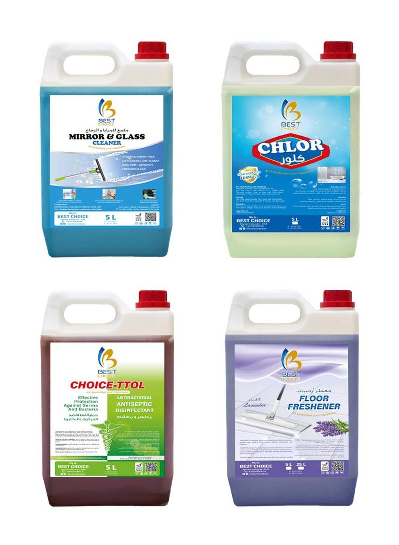 5L Cleaning Combo – Bleach, Choice Ttol Multi-Cleaner, Lavender Floor Freshener & Glass Cleaner | Complete Home & Office Cleaning Pack | Powerful, Fragrant & Streak-Free Formula