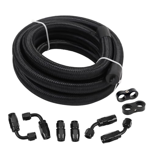 LokoCar 6AN Fuel Line Kit 6AN Nylon Braided Fuel Line Hose Fitting Kit CPE 10FT Black - Image 1