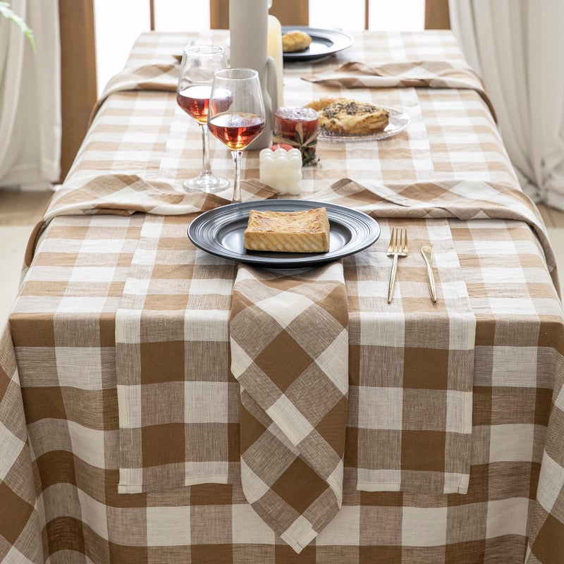 Everly 100% Yarn-Dyed Linen Rectangle Tablecloths 60X108Inches For Dining Buffet Parties Picnic Events And Restaurants Decorative Halloween Thanksgiving Machine Washable Tablecloths-Brown Plaid - Image 5