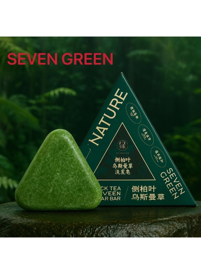Seven Green Natural Herbal Anti-Hair Loss Shampoo Soap, Green Triangle, Scalp Care and Hair Root Strengthening - Image 2