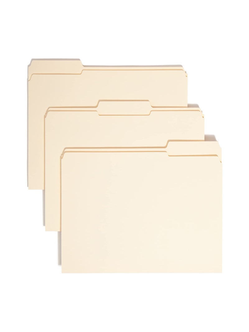 Smead File Folder, Reinforced 1/3-Cut Tab, Assorted Positions, Letter Size, Manila, 100 per Box (10334) - Image 1