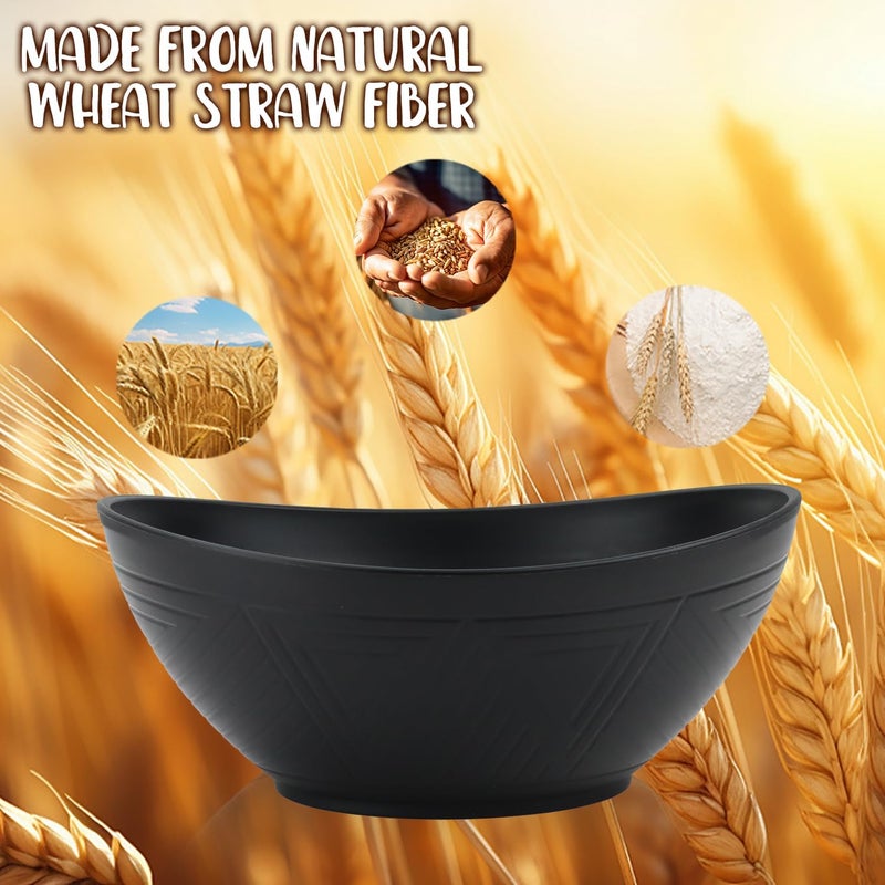 Wrova Big Wheat Straw BowlsUnbreakable Large Salad BowlsDishwasher and Microware Safe Plastic Bowls ReusableKitchen Bowl Set for SaladCerealSoup and OatmealBlack and White - Image 5