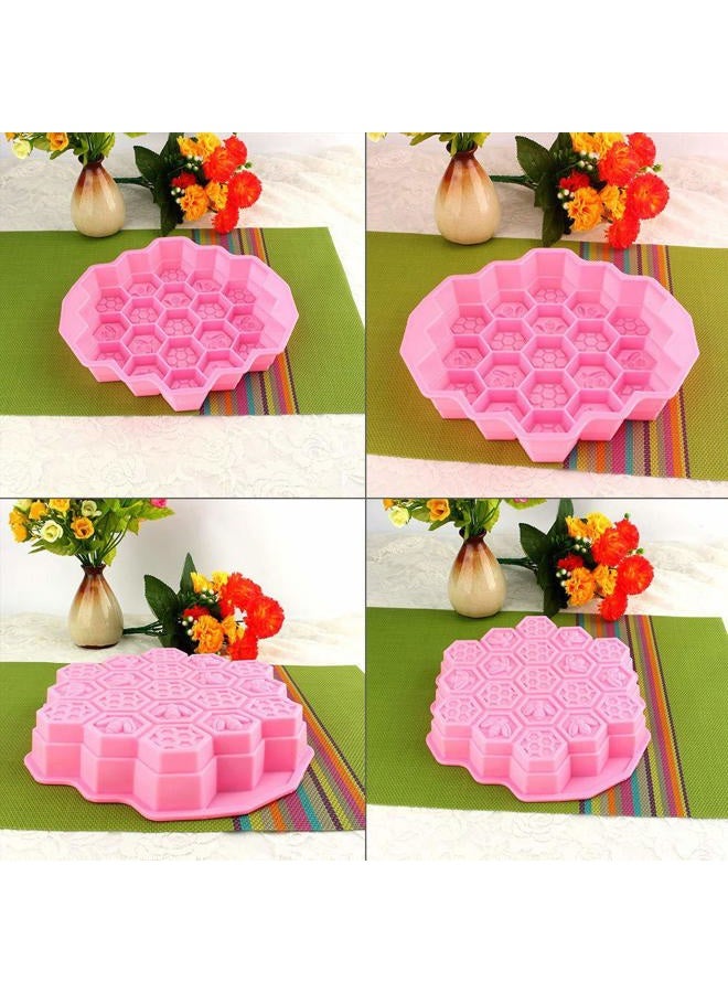 EBTOOLS Honeycomb Cake Molds Bees Soap 19 Cavity Silicone Loaf Baking Cookie Cake Tray Candle DIY Candy Chocolate Pan Pink - Image 2