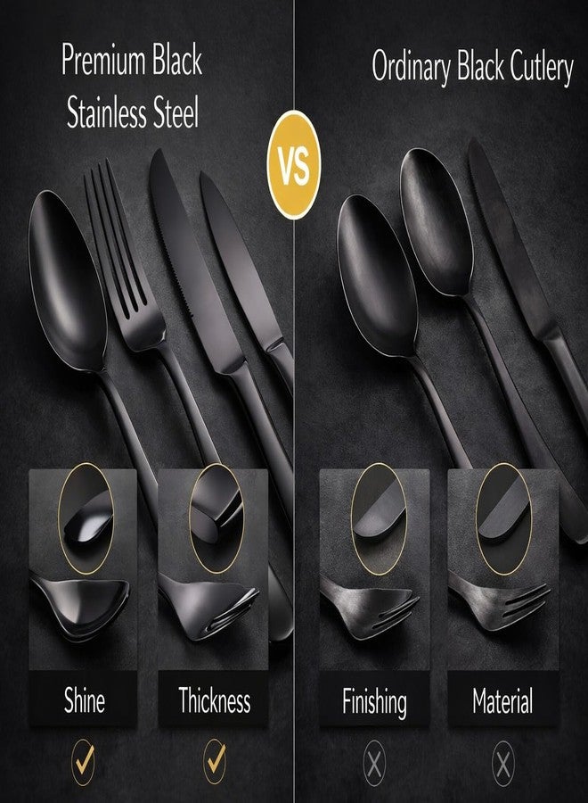 Teraabliss 24-Piece Premium Black Stainless Steel Cutlery Set with Gift Box | Matte Polished Flatware Set Including Dinner Knives, Forks, Soup & Dessert Spoons |Tableware for Home, Hotel (Black) - Image 3