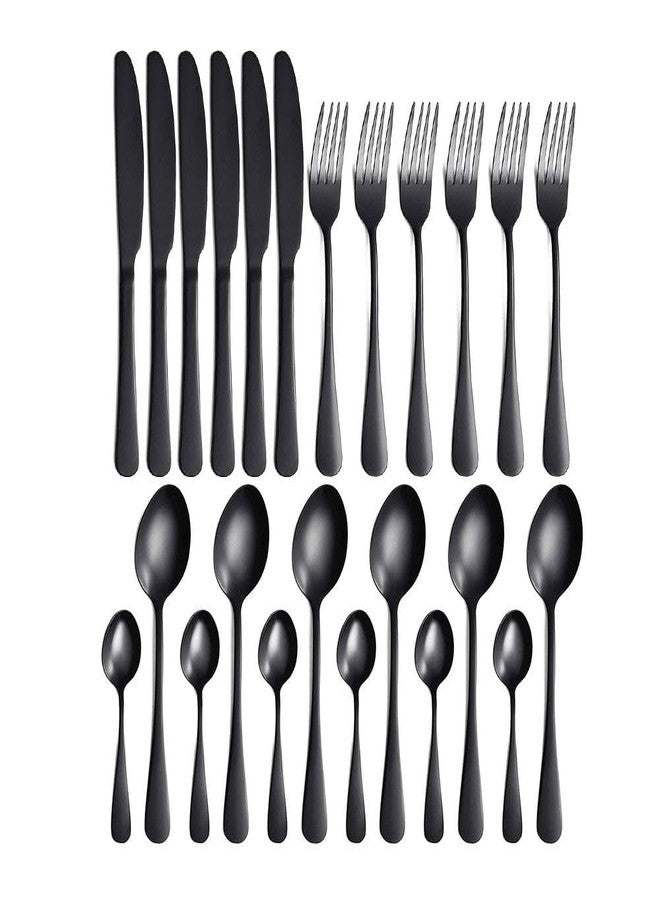 Teraabliss 24-Piece Premium Black Stainless Steel Cutlery Set with Gift Box | Matte Polished Flatware Set Including Dinner Knives, Forks, Soup & Dessert Spoons |Tableware for Home, Hotel (Black) - Image 5