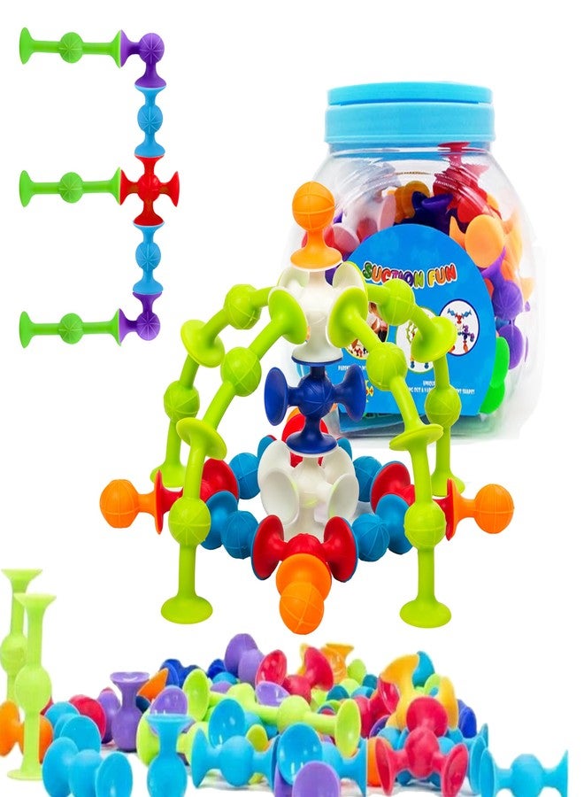 BAIVYLE 48 Piece Suction Cup Toys Construction Set - Silicone Building Blocks DIY Fun Bath Toys for Kids Ages 1-3, travel essentials for toddlers 1-3, Darts Sucker Toy with Toddler Road Trip Essentials - Image 1