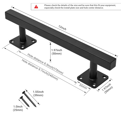Purife 12'' Square Sliding Barn Door Handles and Pulls Pack of 2, Black Vintage Gate Pull Hanlde, Iron Handle for Gates, Garage, Sheds, Outdoor Fence, Interior Closet Handles - Image 3