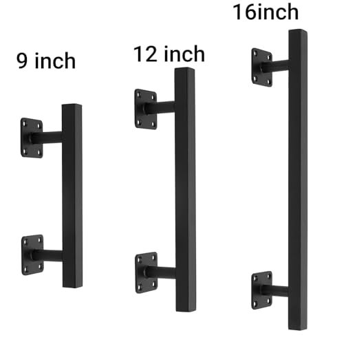Purife 12'' Square Sliding Barn Door Handles and Pulls Pack of 2, Black Vintage Gate Pull Hanlde, Iron Handle for Gates, Garage, Sheds, Outdoor Fence, Interior Closet Handles - Image 4
