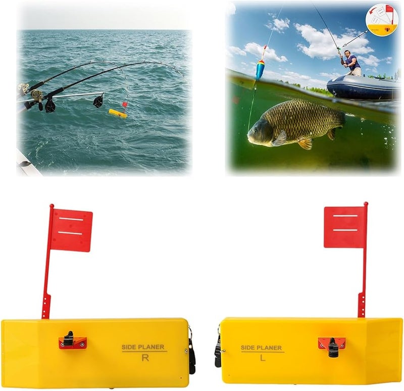 Inline Side Planer Boards 2 Pack Yellow Quick Grip Snap Release for Trolling Fishing - Image 1
