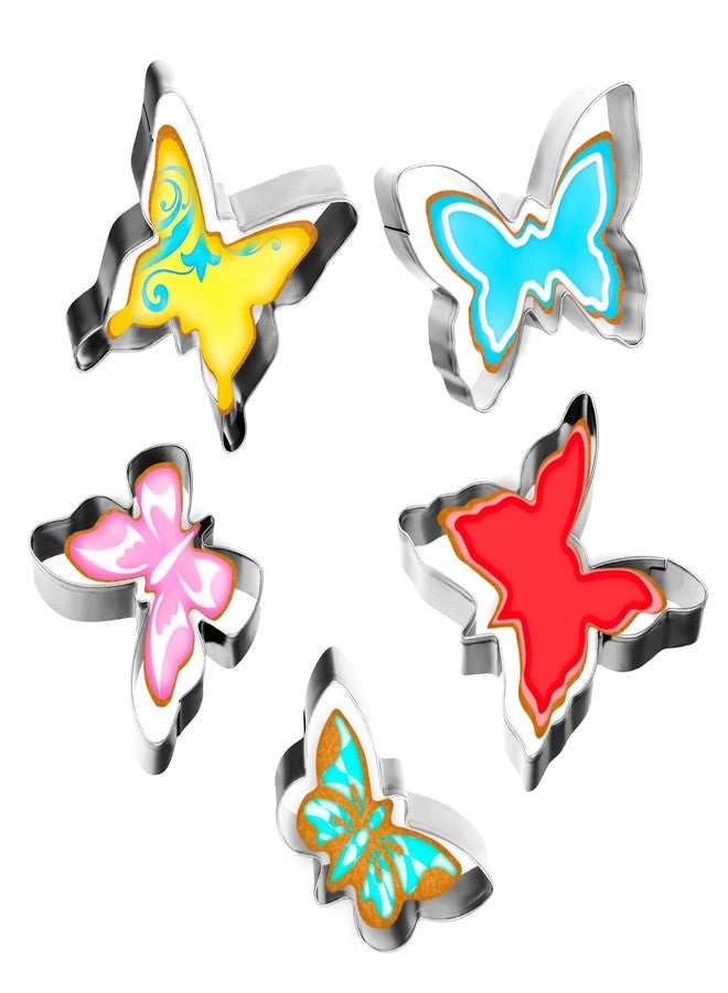 Bremorou 5Pcs Butterfly Cookie Cutter Set - Shaped Wings Fondant Biscuit Cutter Molds - Stainless Steel Cutters for DIY Baking, Cake Craft, Pastry Tray Decoration - Image 1