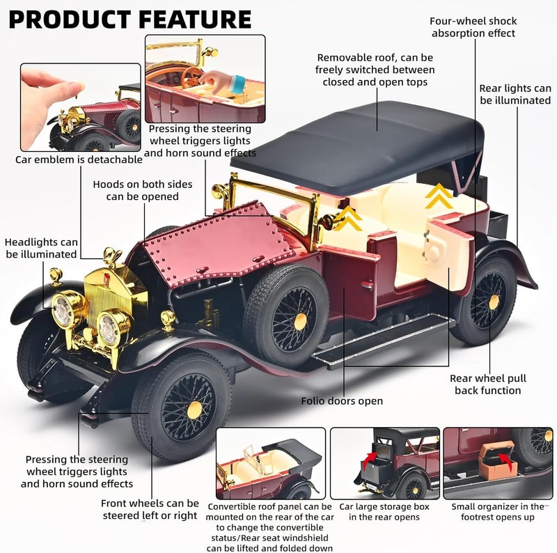 Invite Enterprise Invite 1:24 Diecast Cars Phantom Generation Vintage Car Collectibles,Die Cast Metal Pull Back Cars with Lights and Sounds | Model Car Kits Adults and Boys [Multicolor] - Image 3