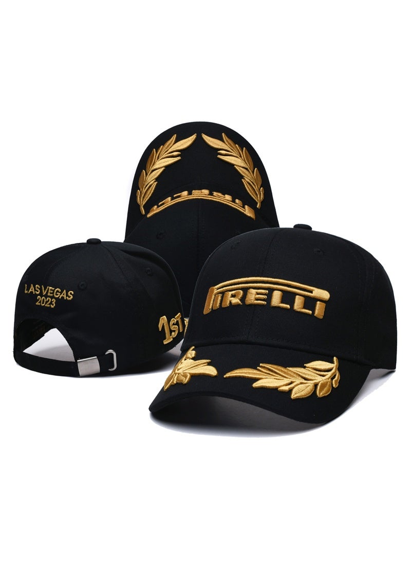 Pirelli Black Baseball Cap with Gold Laurel Embroidery