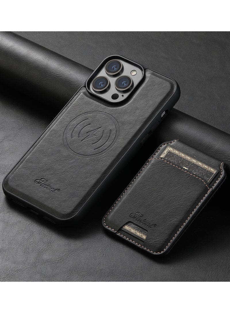 Suteni حافظة هاتف قابلة للفصل 2 في 1 متوافقة مع الشحن اللاسلكي وحامل بطاقات مغناطيسي وغطاء خلفي يمكن وضعه لهاتف IPhone 15ProMax 15Plus 14 13 12 - Image 1