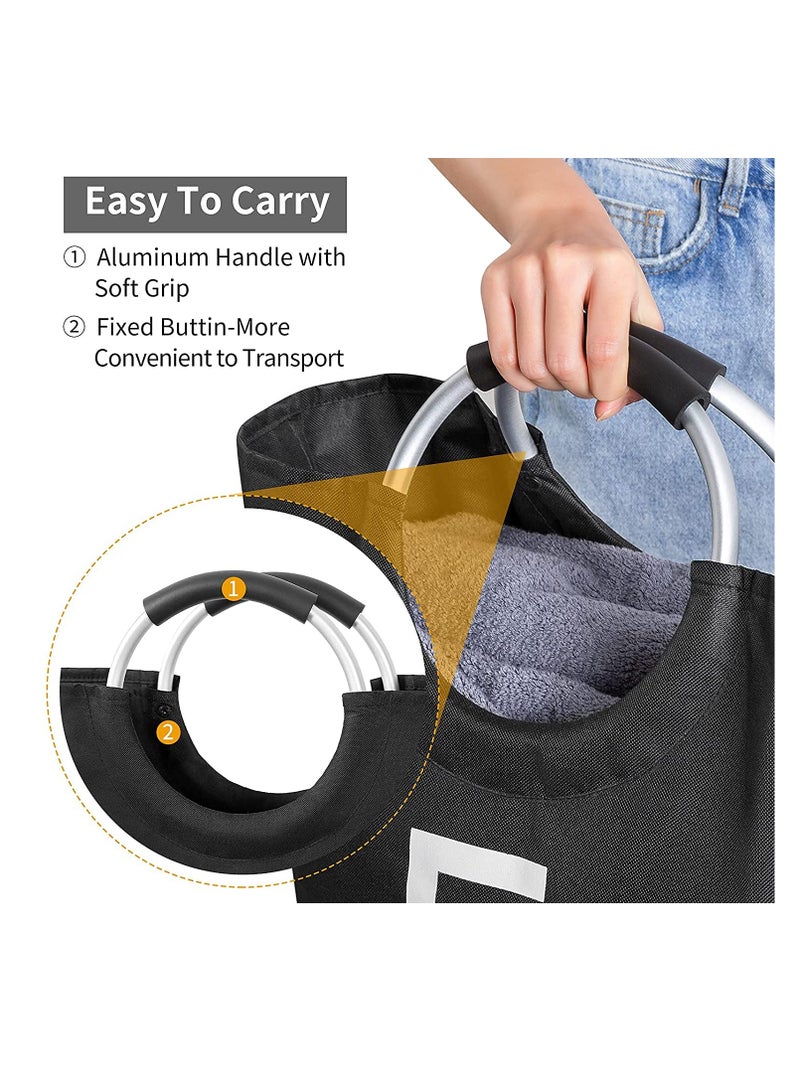 Excefore 82L Large Laundry Basket,Collapsible Fabric,Foldable Hamper, Bag Handles Waterproof Portable Washing Bin Folding Clothes Travel Bathroom College (Black)  - Image 2