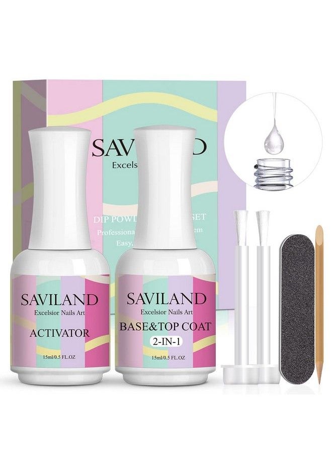 Saviland Dipping Powder Liquid Set 2 In 1 Dip Powder Base & Top Coat With Activator 15Ml0.5Oz Dip Nail Liquid Set For Dipping Powder Nail Kit Fast Dry No Nail Lamp Needed  - Image 2