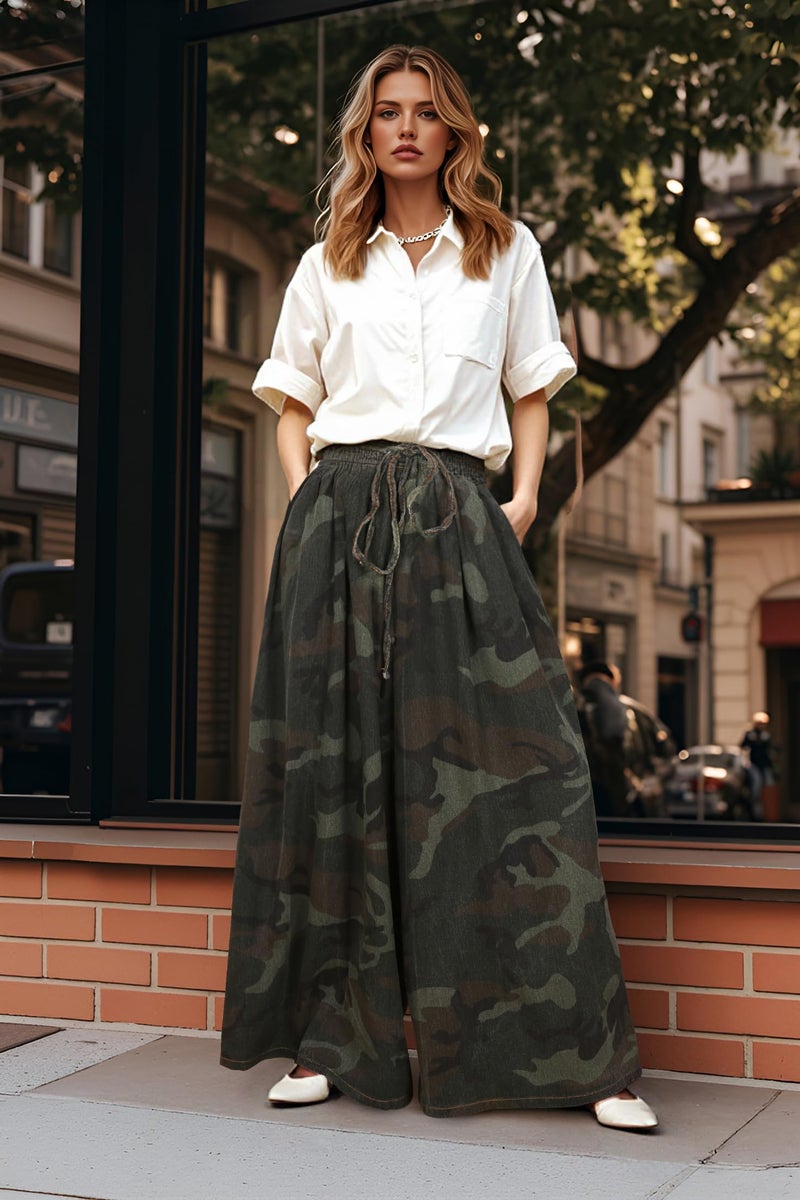 UQJE Women's Camo Wide Leg Baggy Jeans Plus Size Loose Elastic Waist Denim Pants with Deep Pockets - Image 2