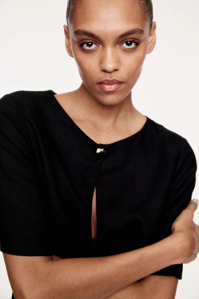 اتش اند ام فستان من مزيج الكتان