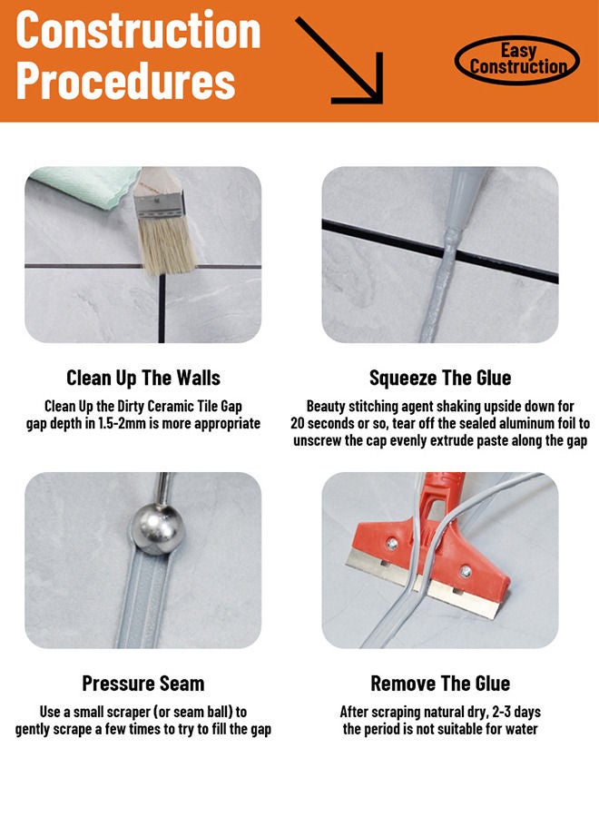 ASHILE Waterproof Squeeze Tube Adhesive Caulk Sealant Glue Sealer Easy To Apply for Home Use Indoor Kitchen Sink Bathroom Basin Toilet Edge Ceramic Tile  - Image 3