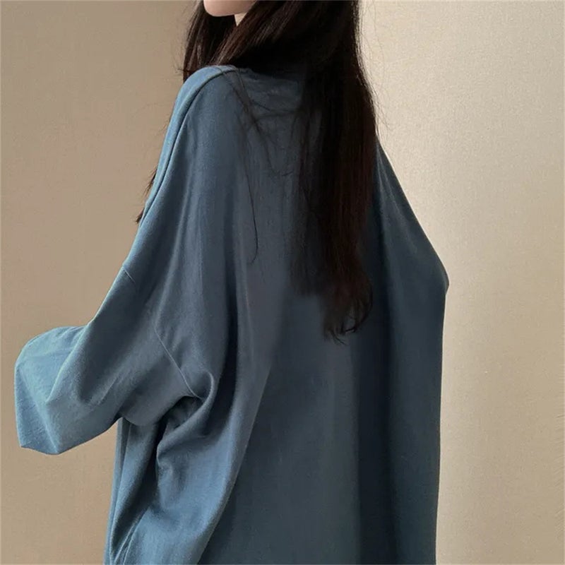 Foreign Trade Korean-style T-shirt Printed Men's and Women's Loose Japanese All-match Top Fashion Brand Round Neck 100 Cotton Autumn Mid-length - Image 1