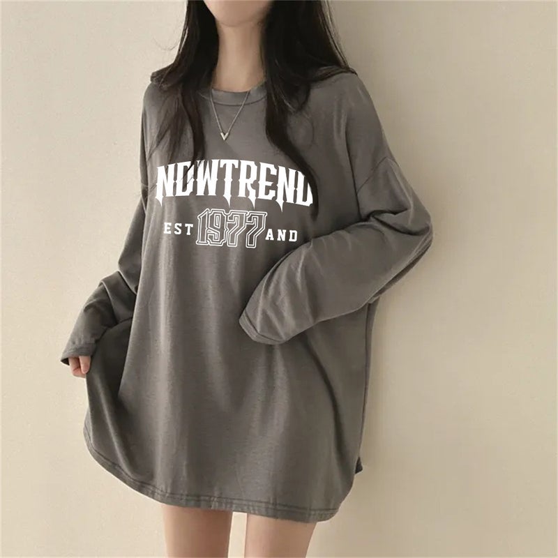 Foreign Trade Korean-style T-shirt Printed Men's and Women's Loose Japanese All-match Top Fashion Brand Round Neck 100 Cotton Autumn Mid-length - Image 4