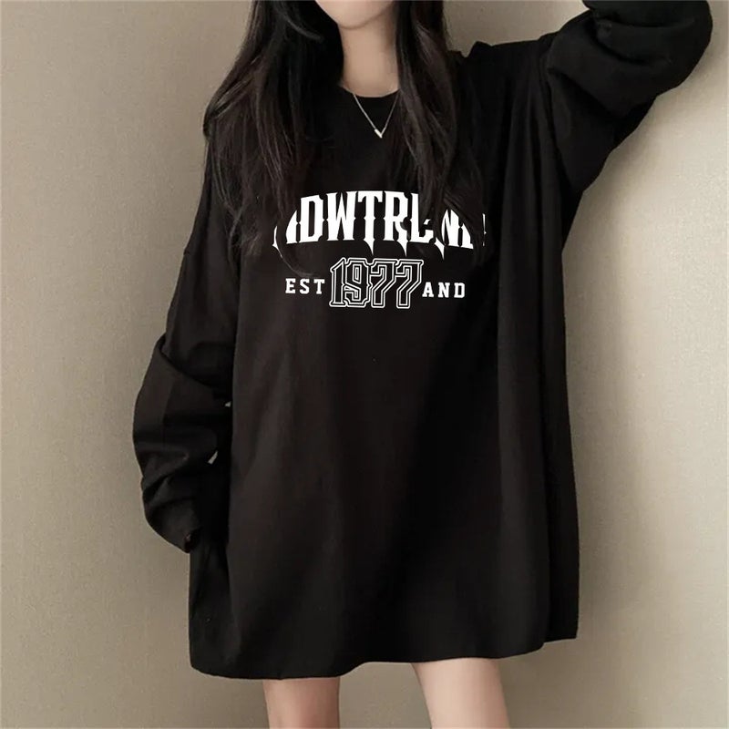 Foreign Trade Korean-style T-shirt Printed Men's and Women's Loose Japanese All-match Top Fashion Brand Round Neck 100 Cotton Autumn Mid-length - Image 2