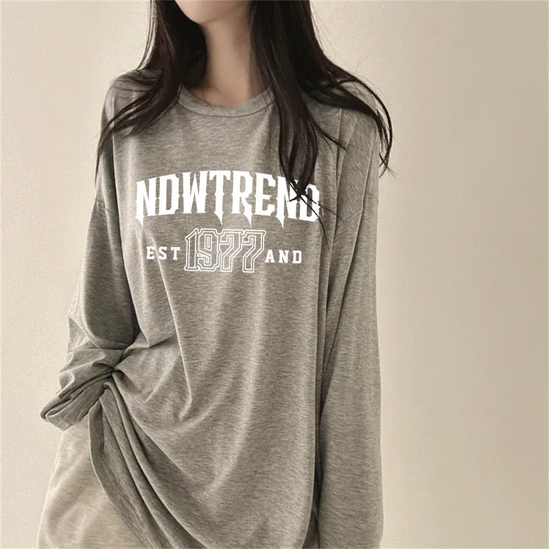 Foreign Trade Korean-style T-shirt Printed Men's and Women's Loose Japanese All-match Top Fashion Brand Round Neck 100 Cotton Autumn Mid-length - Image 3