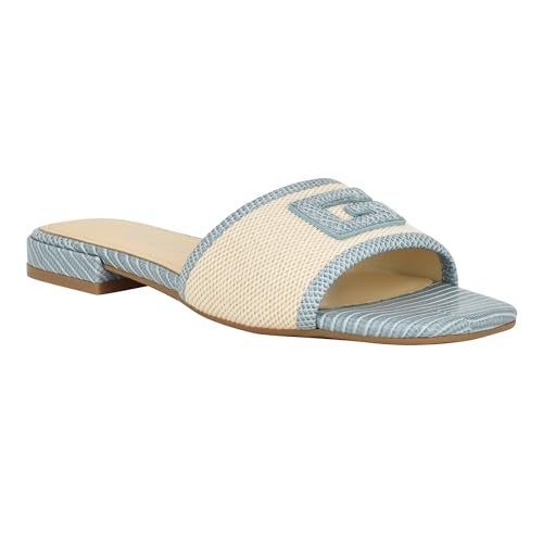 GUESS Women's Tampa Flat Sandal, Light Blue/Beige Multi, 6.5 - Image 1