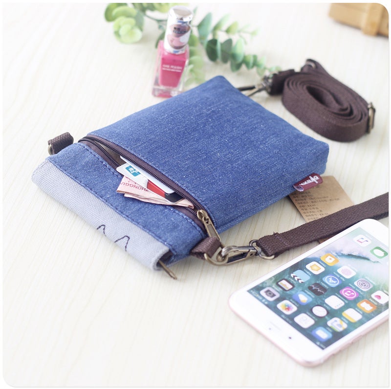 Canvas Crossbody Women'S Bag Distinctive Creative Cartoon Hand Carrying Crossbody Dual-Purpose Fabric Large Screen Mobile Phone Bag - Image 4