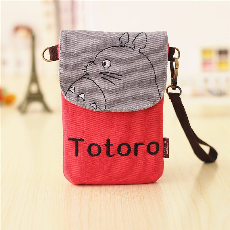 Canvas Crossbody Women'S Bag Distinctive Creative Cartoon Hand Carrying Crossbody Dual-Purpose Fabric Large Screen Mobile Phone Bag - Image 1