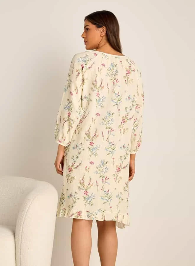 Splash FAV Floral Print Maternity Night Dress with Long Sleeves