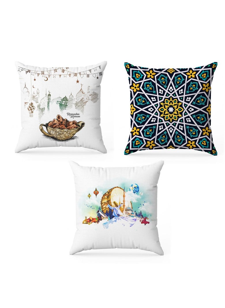 Intex Curtains House - Set of three Ramadan cushion covers - Linen velvet fabric - Ramadan designs - 40 x 40 cm - cover only - Image 1