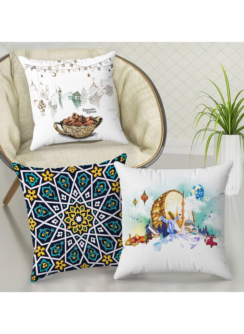 Intex Curtains House - Set of three Ramadan cushion covers - Linen velvet fabric - Ramadan designs - 40 x 40 cm - cover only - Image 1