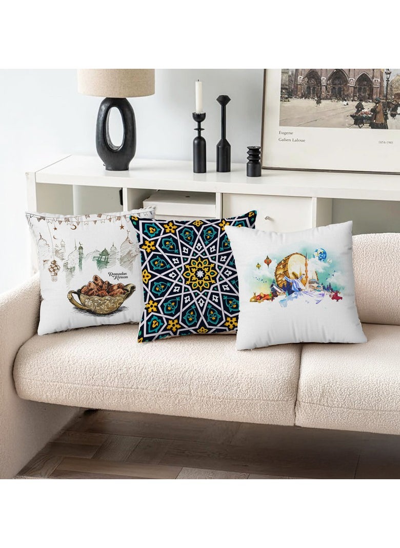 Intex Curtains House - Set of three Ramadan cushion covers - Linen velvet fabric - Ramadan designs - 40 x 40 cm - cover only - Image 1