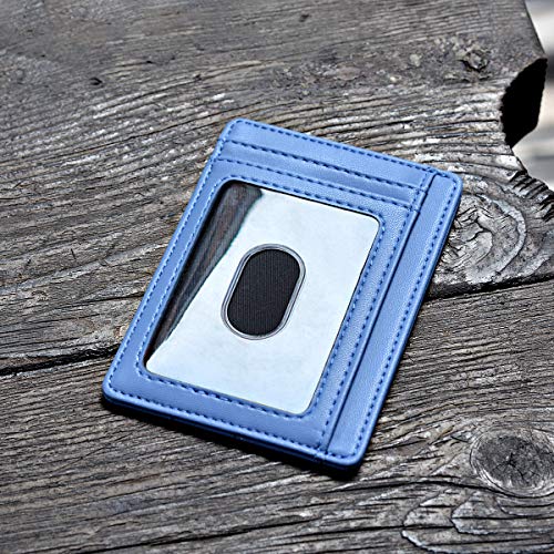 Buffway Slim Minimalist Front Pocket RFID Blocking Leather Wallets for Men and Women - Sand Wathet Blue - Image 3