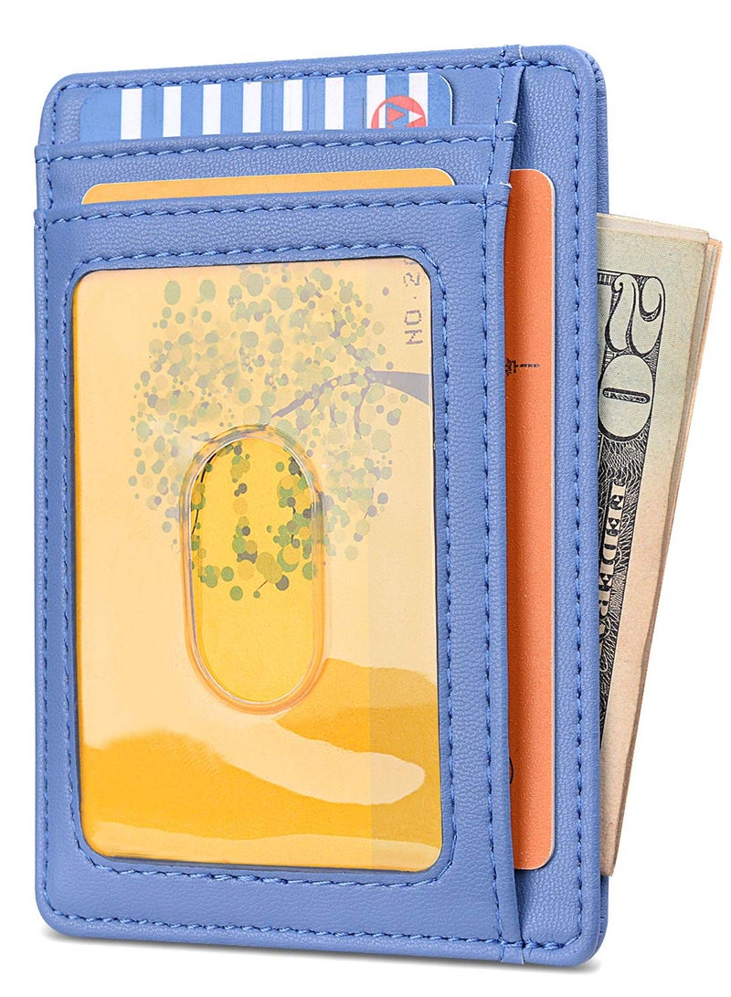 Buffway Slim Minimalist Front Pocket RFID Blocking Leather Wallets for Men and Women - Sand Wathet Blue - Image 2